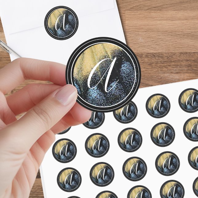 Simple Butterfly Wing Yellow and Blue Classic Round Sticker (Creator Uploaded)