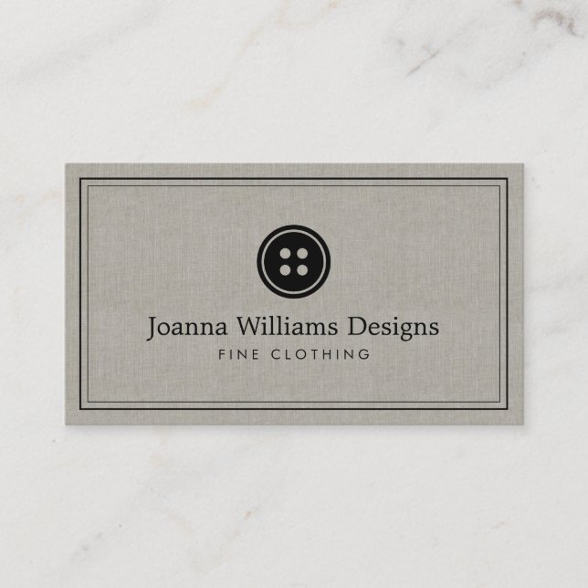Simple Button Logo Seamstress, Tailor Linen Business Card (Front)