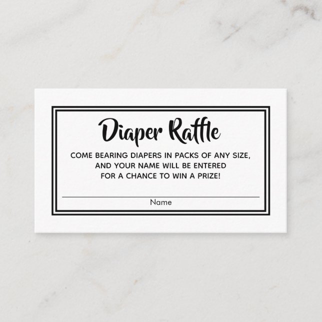 Simple BW Baby Shower Diaper Raffle Tickets Enclosure Card (Front)