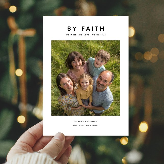 Simple By faith Religious Family Photo Christmas Holiday Card (Creator Uploaded)