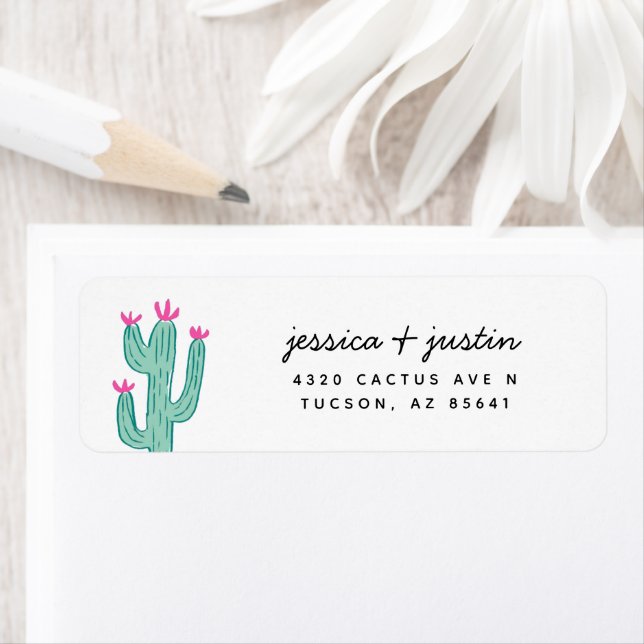 Simple Cactus Wedding Return Address Label (Insitu)