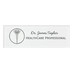 Simple Caduceus Symbol Medical Healthcare Name Tag