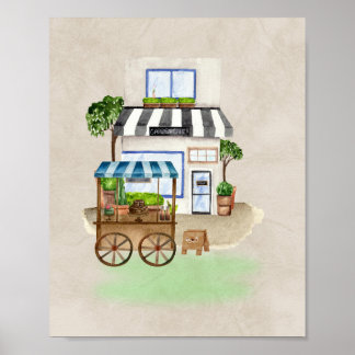 Simple Café with Cake Cart – Warm and Elegant Poster