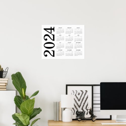 Simple Calendar 2024 Rotated Bold Black Typography Poster