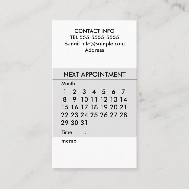 Simple calendar business card (Front)