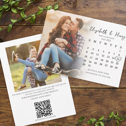 Simple Calendar Calligraphy Two Photo QR Code  Save The Date
