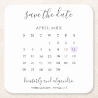 Simple Calendar Pastel Purple Heart Save the Date
