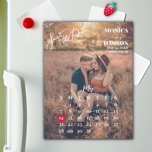 Simple Calendar Photo Save the Date Wedding Magnet