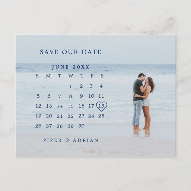Simple Calendar Photo Wedding Save the Date Announcement Postcard (Front)