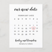 Simple Calendar Red Heart Wedding Postponement Announcement Postcard