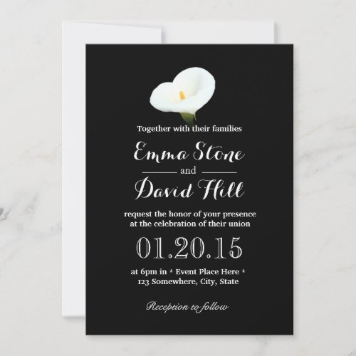 Simple Calla Lily Dark Wedding Invitations 5" X 7" Invitation Card