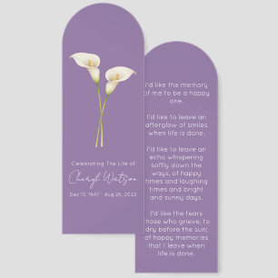 Simple Calla lily Funeral Memorial Bookmark