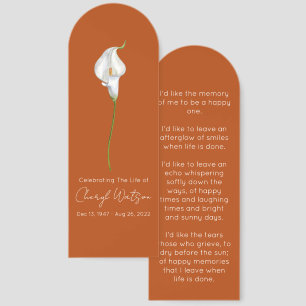 Simple Calla lily Funeral Memorial Bookmark