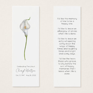 Simple Calla Lily Funeral Memorial Bookmark
