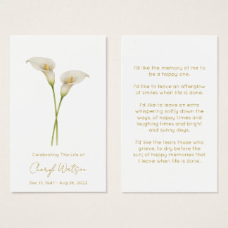 Simple Calla lily Funeral Memorial Prayer Card
