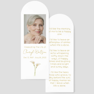 Simple Calla Lily Photo Funeral Bookmark