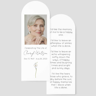 Simple Calla Lily Photo Funeral Bookmark
