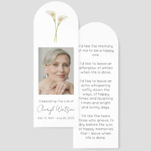 Simple Calla Lily Photo Funeral Memorial Bookmark