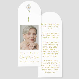 Simple Calla Lily Photo Funeral Memorial Bookmark