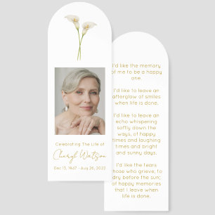 Simple Calla Lily Photo Funeral Memorial Bookmark