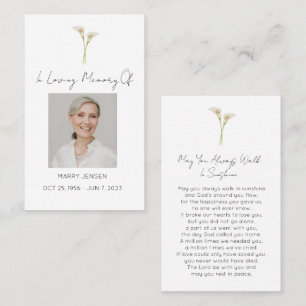 Simple Calla lily Photo Funeral Prayer Card