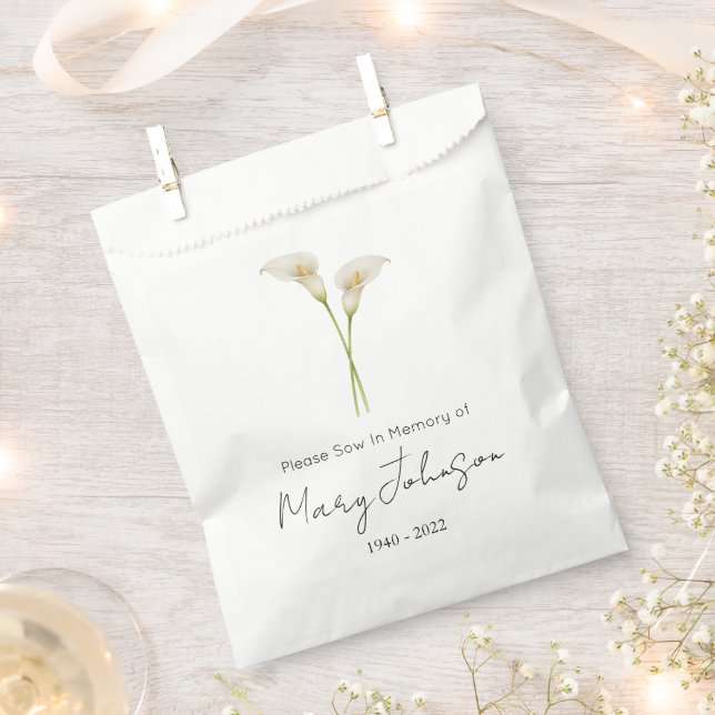 Simple Calla lily Seed packet Funeral  Favor Bag (Clipped)