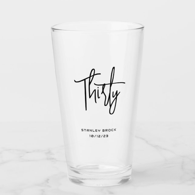 Simple Calligraphic Black 30th Birthday Glass (Front)
