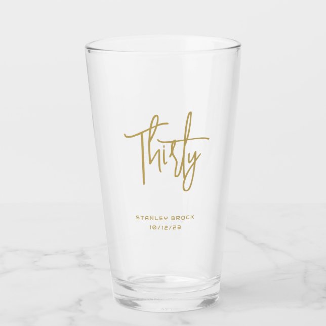 Simple Calligraphic Gold 30th Birthday Glass (Front)