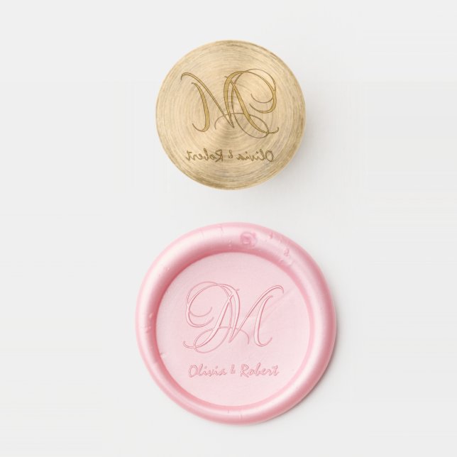 Simple Calligraphic Initial and Names Wedding Wax Seal Stamp (Stamped)