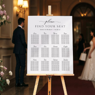 Simple Calligraphy 12 Tables Wedding Seating Chart Foam Board
