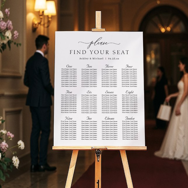 Simple Calligraphy 12 Tables Wedding Seating Chart Foam Board (Creator Uploaded)