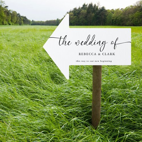 Simple Calligraphy Arrow Wedding Directional Sign