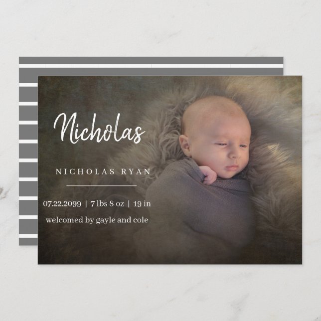 Simple Calligraphy Baby Announcement (Front/Back)