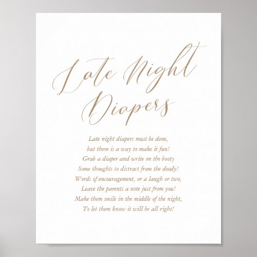 Simple Calligraphy Baby Shower Late Night Diapers  Poster