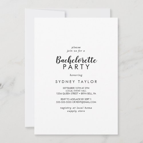 Simple Calligraphy Bachelorette Party Invitation