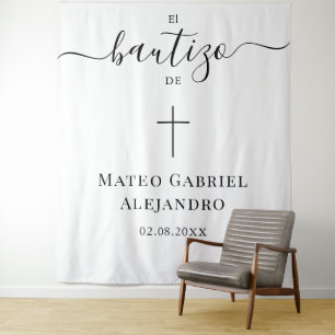 Simple Calligraphy Baptism Spanish Bautizo Tapestry