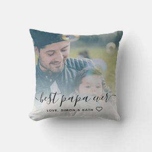 Simple Calligraphy Best Papa Ever Photo Throw Pillow