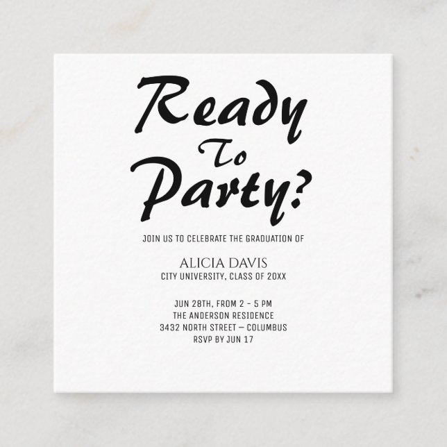 Simple Calligraphy Black and White | Grad Party Enclosure Card (Front)