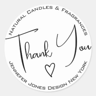 Simple Calligraphy Black and White Thank You Label