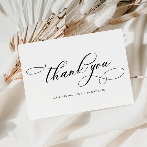 simple calligraphy black and white wedding thank you card