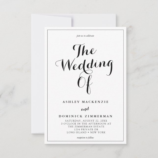 Simple Calligraphy Black & White Border Wedding Invitation (Front)