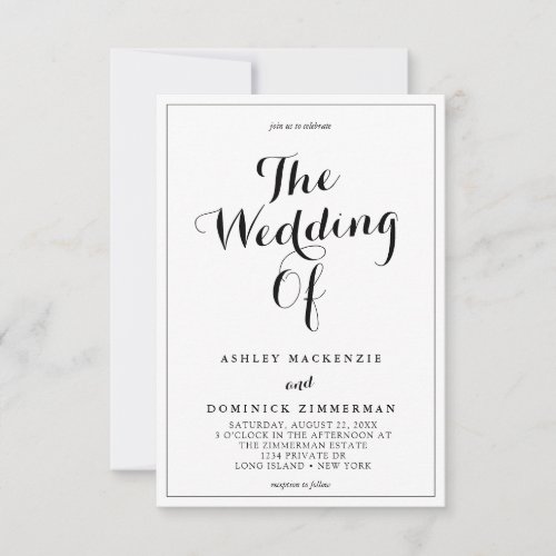 Simple Calligraphy Black  White Border Wedding Invitation