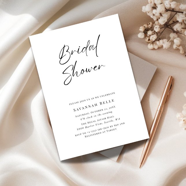Simple Calligraphy Black White Cheap Bridal Shower Invitation (Creator Uploaded)