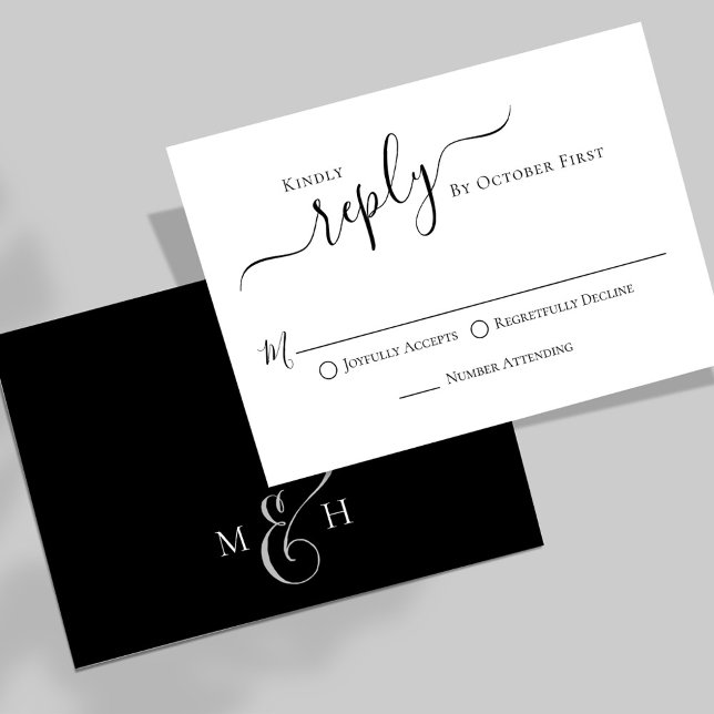 Simple Calligraphy Black White Meal Choice RSVP (Elegant simple classic meal choice black and white RSVP card. )