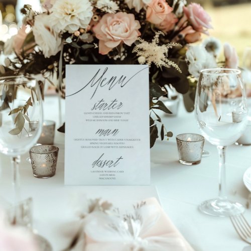 Simple Calligraphy Black  White Wedding Menu