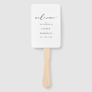 Simple Calligraphy Black &White Wedding Program Hand Fan