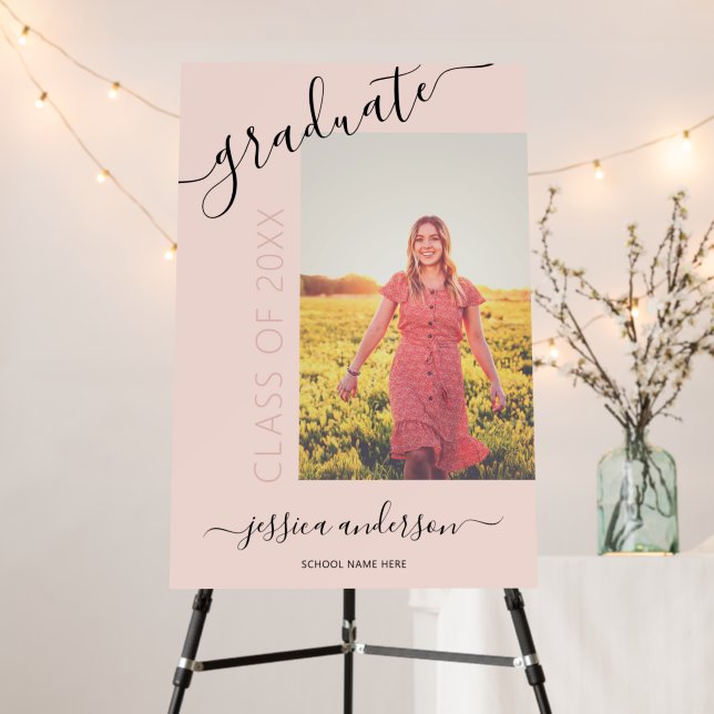 Simple Calligraphy Blush Pink Graduation Photo Foam Board (In Situ (Stand))