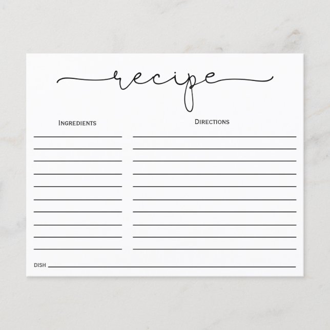 Simple Calligraphy Bridal Shower Recipe Card (Front)