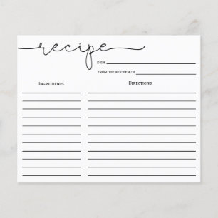 Simple Calligraphy Bridal Shower Recipe Card