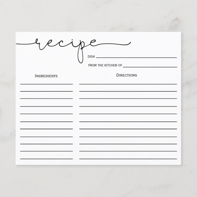 Simple Calligraphy Bridal Shower Recipe Card (Front)